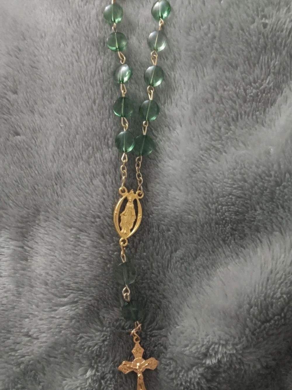 Gold-Tone Car Rosary with Green Beads